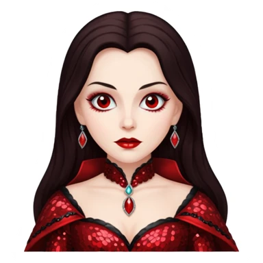 Countess Dracula with long dark brown hair, red sequin outfit  sticker