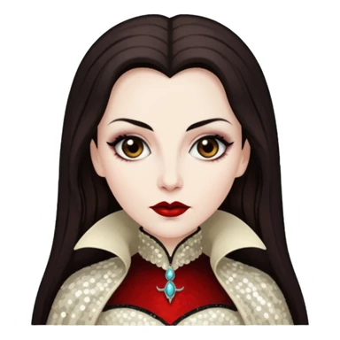 Countess Dracula with long dark brown hair, ivory sequin outfit  sticker