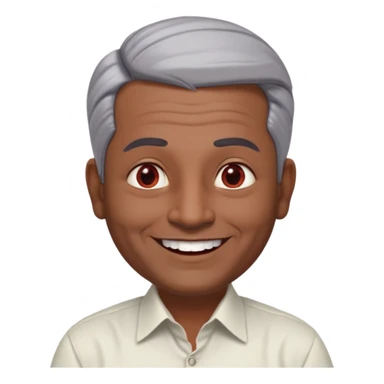 50 yr old indian man, dark skin, grey hair, big smile, white teeth, chubby, no moustache, clean shaven, young style hair, hair brushed back, 5 oclock shadow, bindy, dress shirt, forehead dot, chubby, religious, red dot, fancy hair sticker