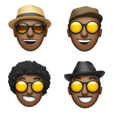 “Emoji-style photo strip from a photo booth, with four distinct sections, each featuring unique elements like expressions or props.” sticker