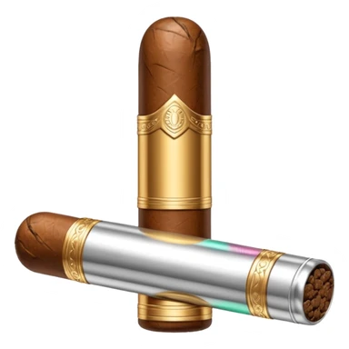 A luxury cigar emoji made of silver chrome, smooth metallic texture, minimal shape, glossy reflections, rich swag aesthetic, iOS emoji style, centered, clean white background sticker