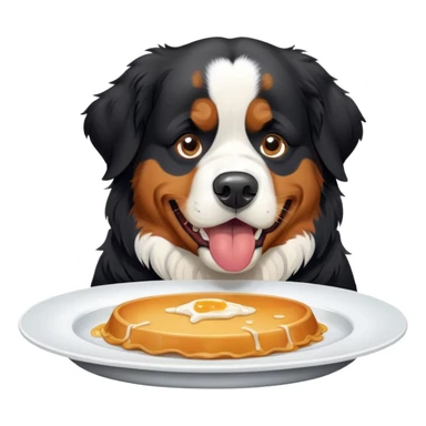 Bernese mountain dog sobbing over a dih sticker