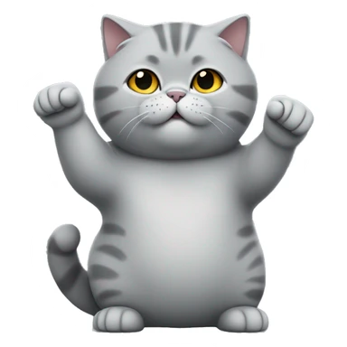 grey fat British shorthair cat raising its right hand  sticker
