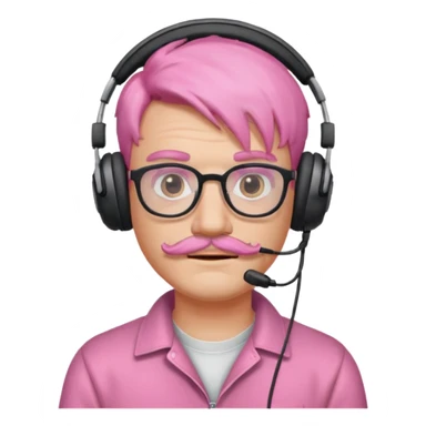 headphone and spectacles, mustached pink hair man, no mic sticker