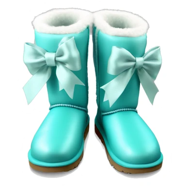 Realistic isolated tiffany blue Ugg fur boots with silk ribbon bow. sticker