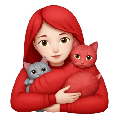 Make 20 gray cats cudling a person wearing all red  sticker