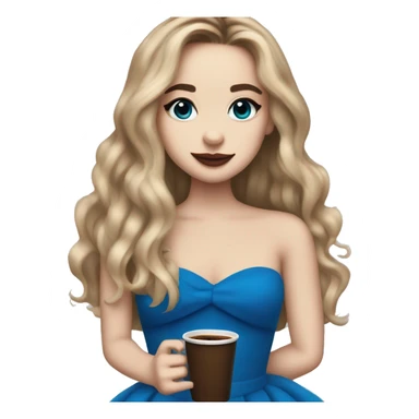 sabrina carpenter with a strapless blue dress with an espresso coffee cup in hand sticker