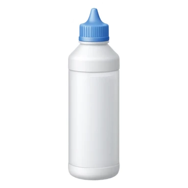 small upright plastic bottle with pointed cap or brush applicator, matte white or pale beige tones, slim slightly cylindrical shape, school or office use, tip with small bead of opaque liquid, no text or extras, apple emoji style, soft lighting, subtle shadows, transparent background, emoji scale sticker