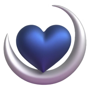 3D emoji style heart, midnight blue silk texture, silver crescent moon accent, gothic and elegant sticker