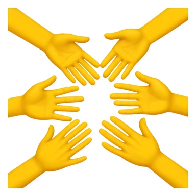 3 yellow hands face down in a circle about to say hurrah sticker