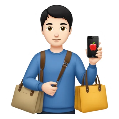 a white man with black hair carrying Apple iPhone bags sticker