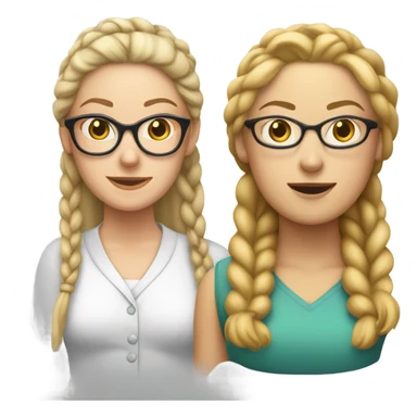 A white brunette woman and a blonde woman wearing glasses with her hair in a braid staring at each other awkwardly sticker