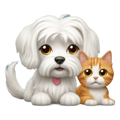 Maltese dog with a ginger cat sticker