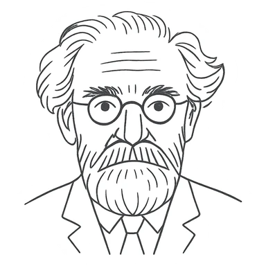 a hand drawn black outline portrait of philosopher Gaston Bachelard with similar-sized eyes based a famous portrait of him, with less messy hair sticker