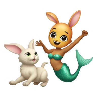A bunny mermaid dancing with a cat sticker