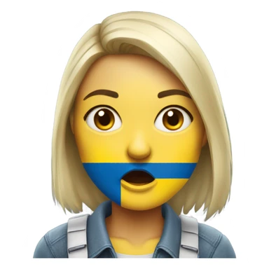 super-realistic angry female Ukrainian holds the ukranian flag sticker