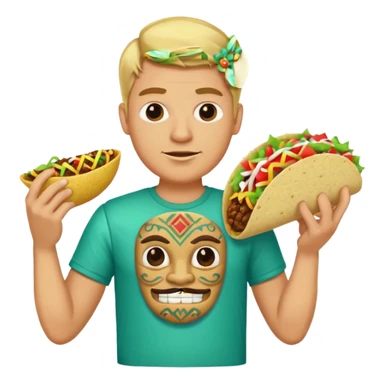 blonde man with tiki shirt holding taco sticker