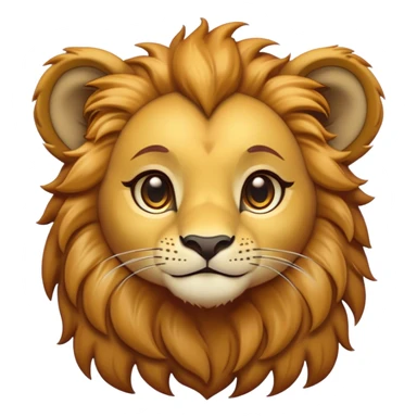 Cinematic Cute Lion Cub Portrait Emoji, Head tilted playfully and inquisitively, featuring a glossy tawny Fur with a lush mane and round, sparkling amber eyes filled with curious mischief, Simplified yet irresistibly adorable features, highly detailed, glowing with a warm, friendly glow, high shine, affectionate and spirited, stylized with a touch of jungle whimsy, bright and endearing, soft glowing outline, capturing the essence of a mischievous yet loving Lion Cub, so playful it feels like it could pounce out of the screen and into your arms! sticker