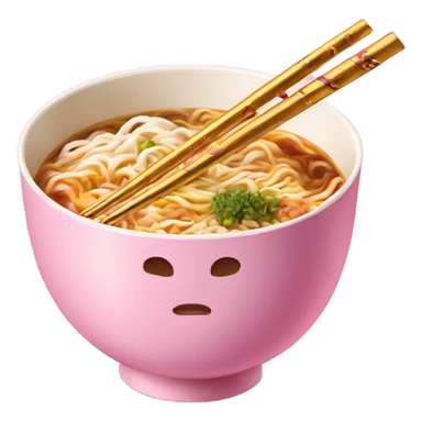 traditional ramen, pink and gold bowl, gold chopsticks sticker