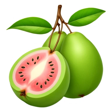 A green guava with a leaf attached sticker