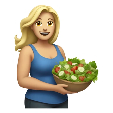 overweight blondie woman exciting with a salad sticker