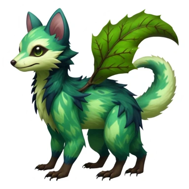 Realistic Sharp swampy mossy elemental ivy detailed Colorful translucent luminescent glowing Trico-Noibat-batty-Sergal-Furret-Ferret-Wolverine-Vernid-furry-fursona-fusion-Fakemon-animal-hybrid-creature, full body sticker