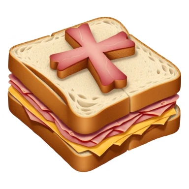 a sandwich with a cross on it sticker