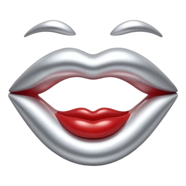 A seductive pair of slightly parted lips emoji made of liquid silver chrome, smooth glossy metallic surface, soft sensual curves, subtle reflections, luxury sexy aesthetic, minimal iOS emoji style, centered composition, clean white background, soft studio lighting, no text sticker
