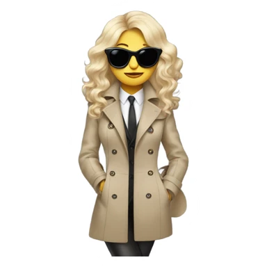 Cat wearing a trench coat with sunglasses wearing stockings, with a long blonde wig sticker