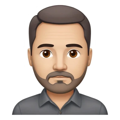 Hispanic man, 57 years old with light complexion. Round face with defined jawline. Expressive dark brown eyes, thick straight eyebrows. Short brown hair, slightly styled. Full brown beard with minimal gray. Professional appearance. Wearing a dark collared shirt. sticker