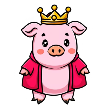 Pink pig wearing a golden crown and royal red robe, Technoblade sticker