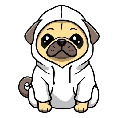 pug dog wearing a hoodie, pug life sticker