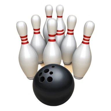 A bowling ball rolling down the lane towards a set of pins, with the pins poised to fall. The scene is set in a bowling alley with bright lights and a polished wooden floor, capturing the excitement and precision of the sport. sticker