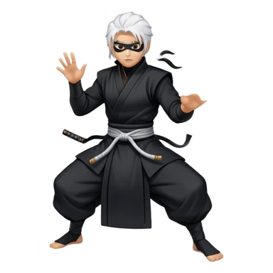 Gabimaru the Hollow, action stance, swirling smoke, white hair, black ninja attire, focused eyes sticker