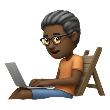 man sitting near bank of a beach and coding in a cool way emoji. sticker