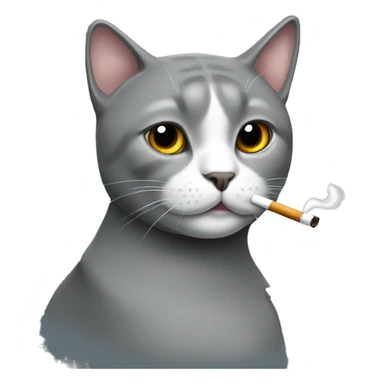grey cat with white nose smoking a cig  sticker