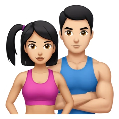 Une femme coach fitness qui coach une autre femme. La coach fitness doit avoir les cheveux noir sticker