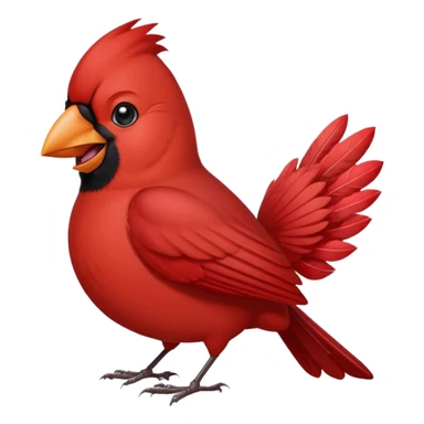 Male Cardinal (bright red)

"Laughing male cardinal bird, eyes closed, beak open wide, joyful expression, feathers slightly puffed, cartoon emoji style. sticker