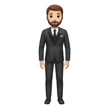 Chico blanco,ojos marrones,vestid novio, cuerpo entero, pelo castaño , barba sticker
