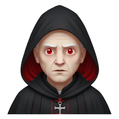 cursed village priest portrait, head and shoulders only, dark hooded robe, mysterious expression, subtle red accents, eerie glow, gothic village atmosphere, 3D cartoon, mobile game icon style, clean background, no text, no watermark

 sticker