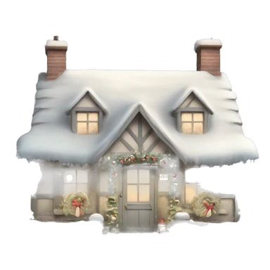 Shabby chic style English Christmas cottage one story with snow sticker