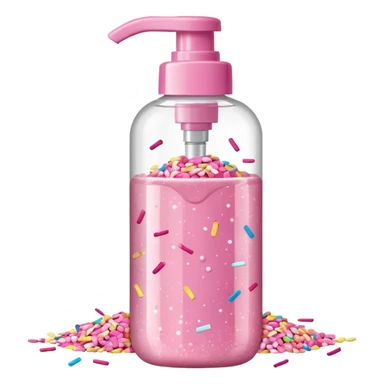 Pink shower gel light pink bottle with sprinkles and confeti on the bottle with a flip cap sticker