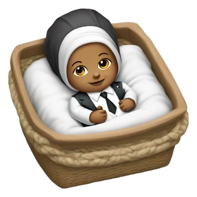 white newborn baby in a business suit lies in a cradle sticker