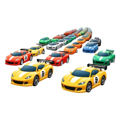 grandstands filled with cheering crowds, checkered flags waving, and traffic lights signaling the start, with a thrilling atmosphere of anticipation and speed. Sporty cars and motorcycles lined up at the starting line, ready to race, with a vibrant racetrack in the background. sticker