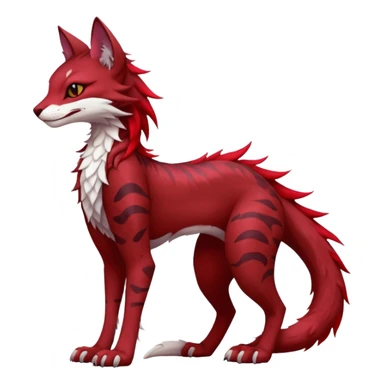 Kawaii dark-brown and crimson-red beautiful pretty elegant divine edgy fantasy feline-vernid-sergal-fursona animal creature with a tufted tail full body with intricate markings  sticker