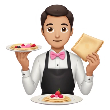 a man with a black apron and a pink bowtie doing crepes in a Cart  sticker