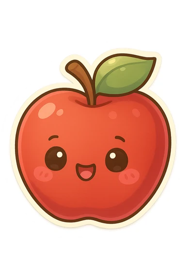 chibi sticker-style apple, cute and exaggerated sticker