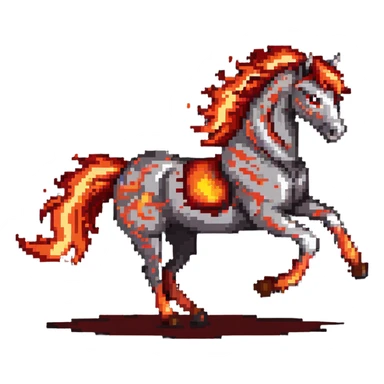 Red fast fire horse made of embers, magma, visible lava, burning, with ash particles surrounding it. Horse galloping with a fiery mane and tail. sticker
