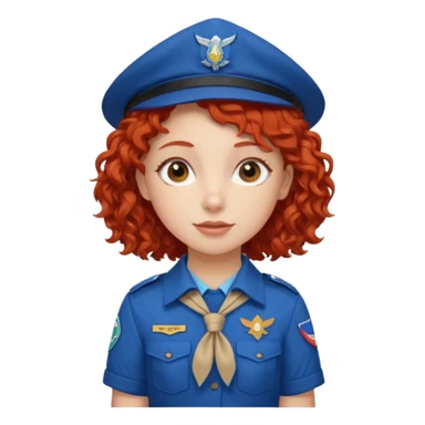 scout girl with blue scout uniform, red curly haired sticker