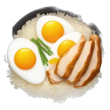 a bowl of rice with two eggs and chicken thigh front view sticker
